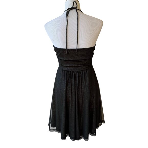 Express Black Babydoll Mini Dress Size Small Spaghetti Straps Y2K Coquette HOCO - Picture 4 of 7